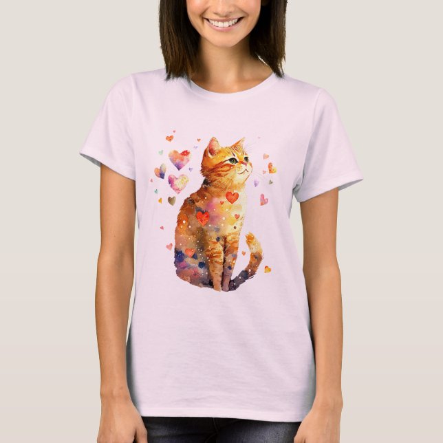 Cute Tabby katt med Hearts T Shirt (Framsida)
