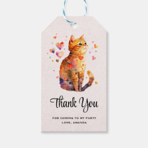 Cute Tabby katt med Hearts Tack Presentetikett