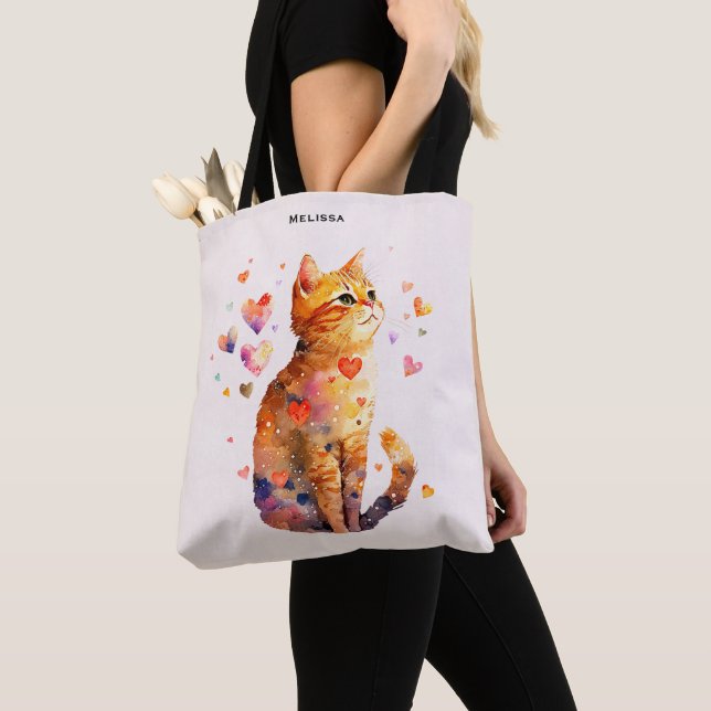 Cute Tabby katt med Hearts Tygkasse (Närbild)