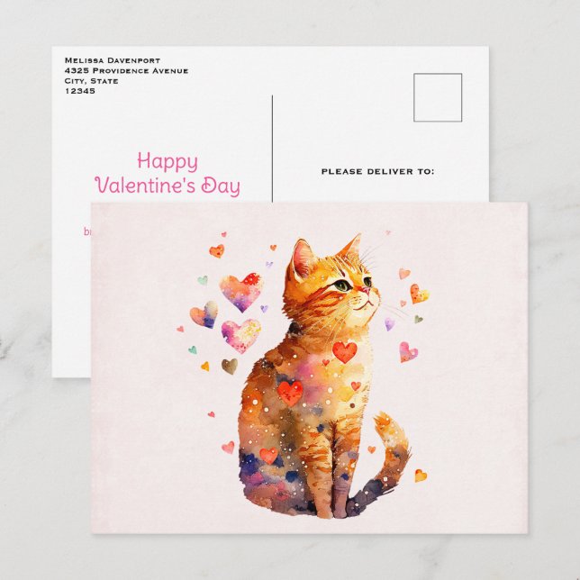 Cute Tabby katt med hjärtans hjärtans dag Helg Vykort (Fram/baksida)