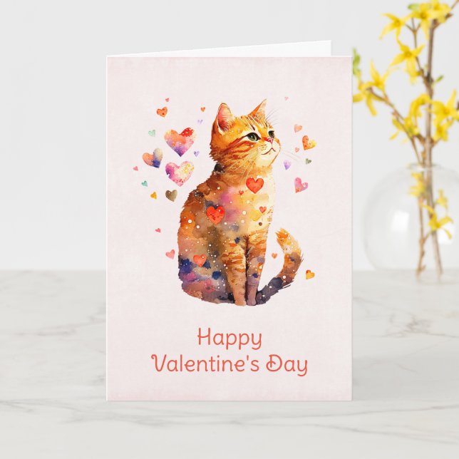 Cute Tabby katt med hjärtans hjärtans dag Kort (Gul blomma)