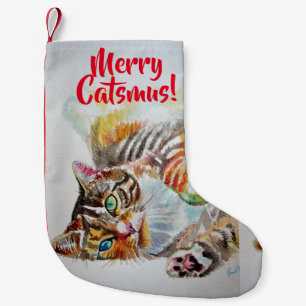 Cute Tabby katt Merry Catsmus - julklapp Liten Julstrumpa
