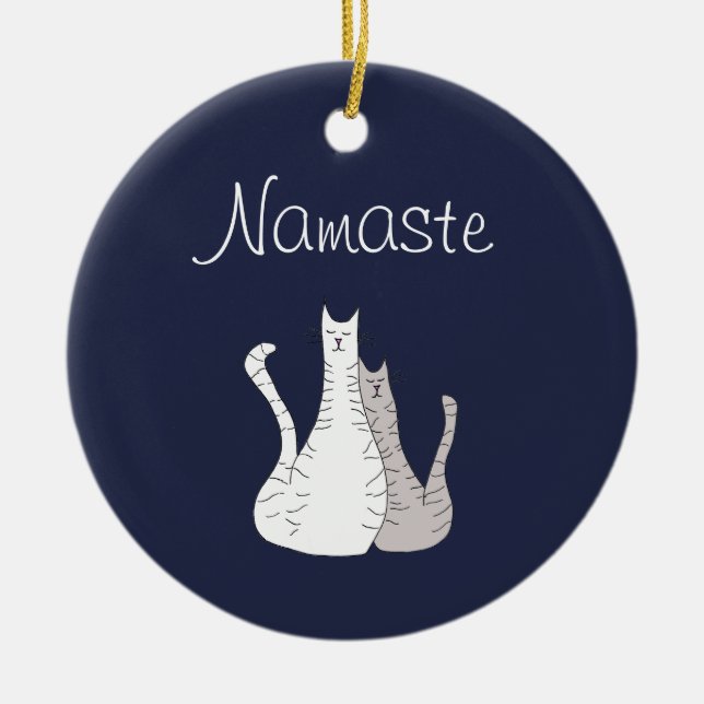 Cute Tabby katt Namaste Julgransprydnad Keramik (Framsidan)