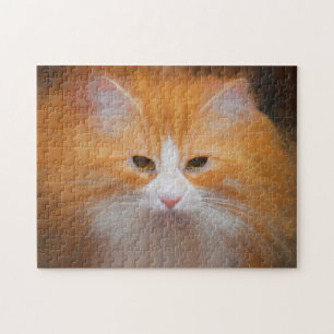 Cute Tabby katt Orange White Fluffy Vacker Pussel