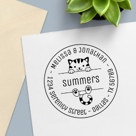 Cute Tabby katt par Familjerunda Adress Självfärgande Stämpel