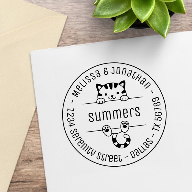 Cute Tabby katt par Familjerunda Adress Stämpel (Skapare uppladdad)