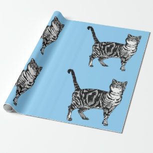 Cute Tabby katt Pastel Blue Colorful Art Wrapping Presentpapper