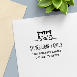 Cute Tabby katt Peeking ovanför Familj Adress Självfärgande Stämpel