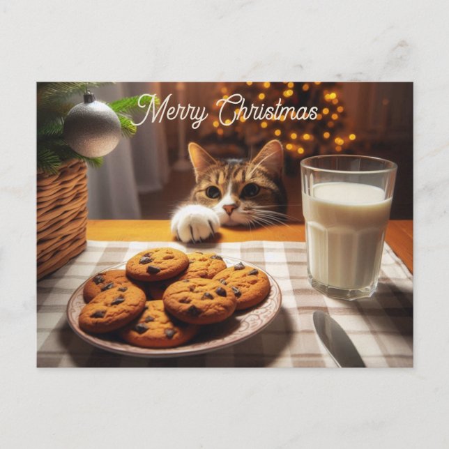 Cute Tabby katt Reaching for Cookies God jul Helg Vykort (Framsida)