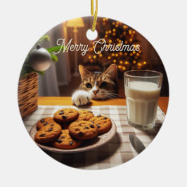 Cute Tabby katt Reaching for Cookies God jul Julgransprydnad Keramik