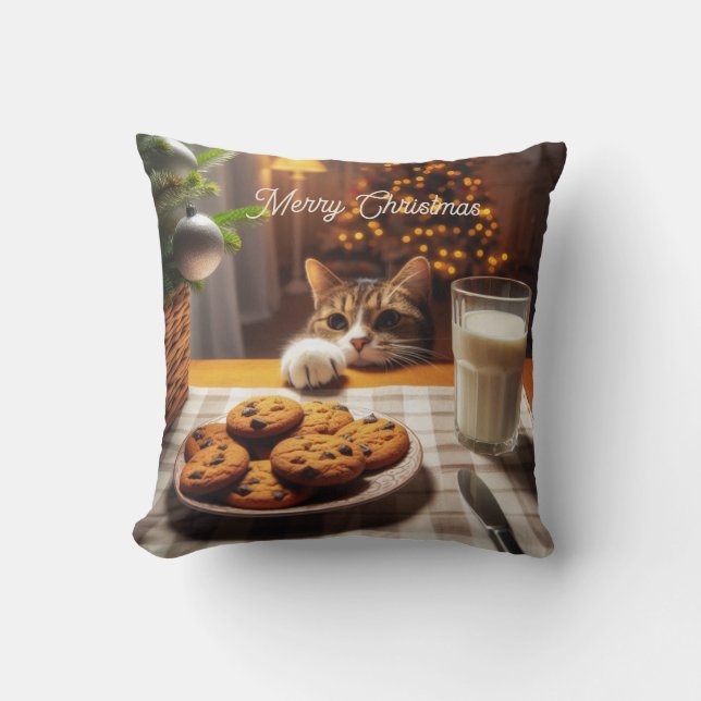 Cute Tabby katt Reaching for Cookies God jul Kudde (Framsida)