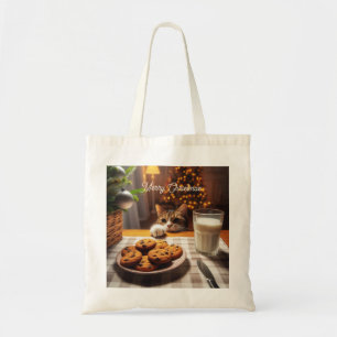 Cute Tabby katt Reaching for Cookies God jul Tygkasse