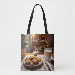 Cute Tabby katt Reaching for Cookies God jul Tygkasse