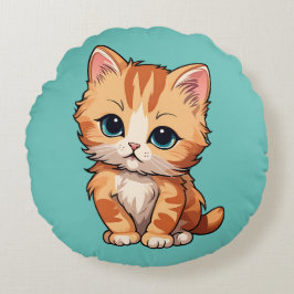 Cute Tabby katt Rund Kudde