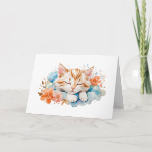 Cute Tabby katt som lämnar bland blommor tomrum Kort