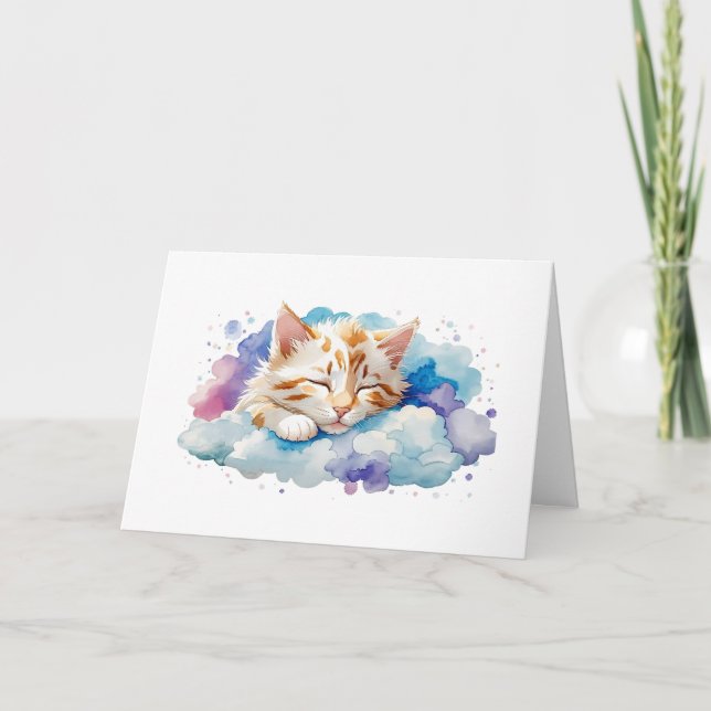 Cute Tabby katt som ligger mellan fluffy Clouds Bl Kort (Framsida)