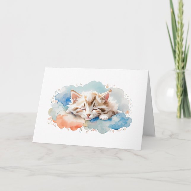 Cute Tabby katt som ligger mellan fluffy Clouds Bl Kort (Framsida)