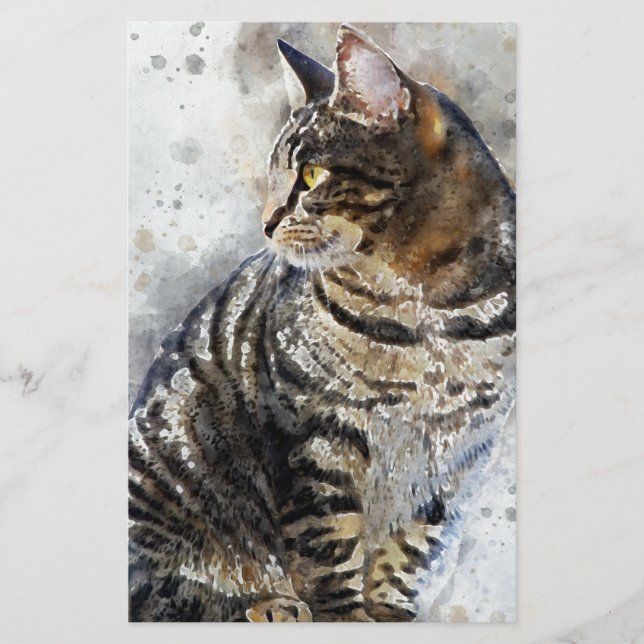 Cute Tabby katt Watercolor Art Brevpapper (Framsida)