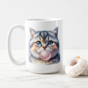 Cute Tabby Kattunge Blowing Bubble Gum Nursery Kaffemugg