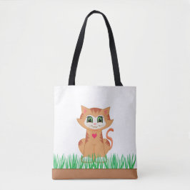 Cute Tabby Kattunge och Grass Plantor Tygkasse
