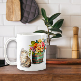 Cute Tabby Kitten Flower Barrel Kaffemugg