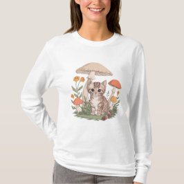 Cute Tabby Kitten i Mushroom & Flower Forest T Shirt