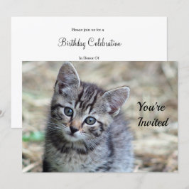 Cute Tabby Kitten Photo Birthday Inbjudningar