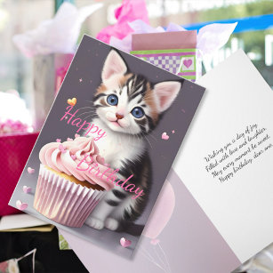 Cute Tabby Kitten Sweet Cupkaka Birthday Hälsning Kort