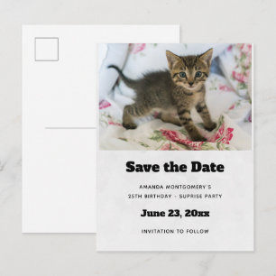 Cute Tabby Kitten Tittar Förvånad Spara datum Inbjudan Vykort