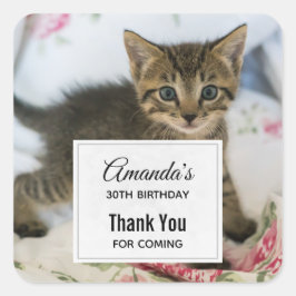 Cute Tabby Kitten Tittar överraskad födelsedag Fyrkantigt Klistermärke
