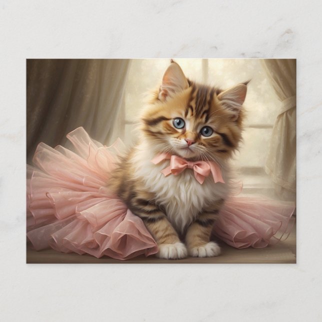 Cute Tabby Kitten under Rosa Tutu Vykort (Framsida)