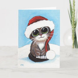 Cute Tabby Kitten Wearing Santa Hat julkort Helgkort