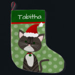 Cute Tabby Santa Cat Liten Julstrumpa<br><div class="desc">Skapa en personlig för katt eller kattlover. Den här designen består av en söt grått-tabb per tecknad-katt med en julhatt och färg som kan anpassa sig efter dina behov. Ursprunglig design av Night Uggla Menagerie,  2020.</div>