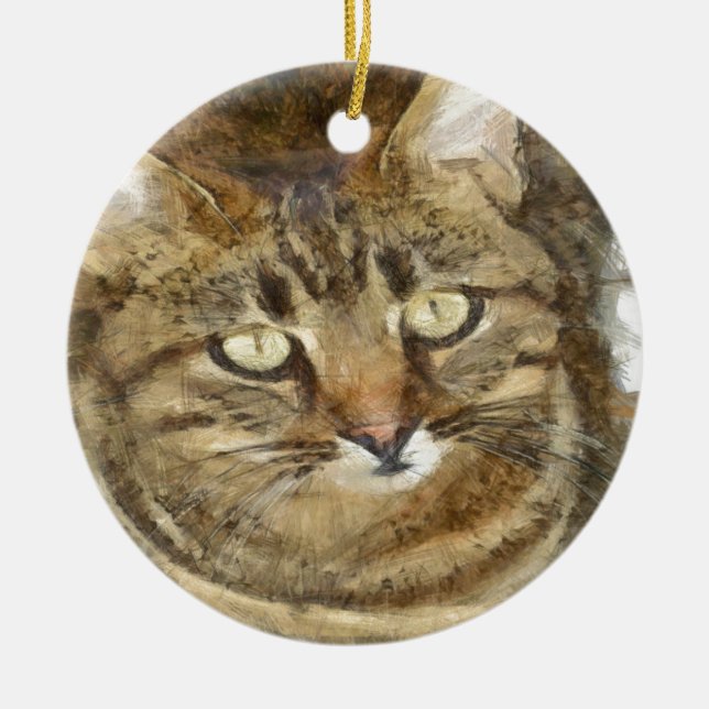 Cute Tabby Tittar upp ritstift Julgransprydnad Keramik (Framsidan)