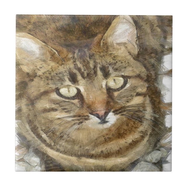 Cute Tabby Tittar upp ritstift Kakelplatta (Framsidan)