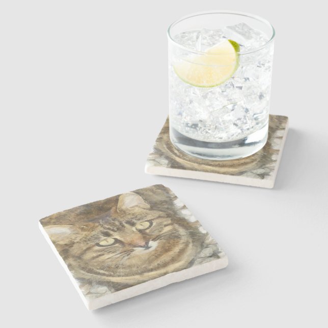 Cute Tabby Tittar upp ritstift Underlägg Sten (Sidan)