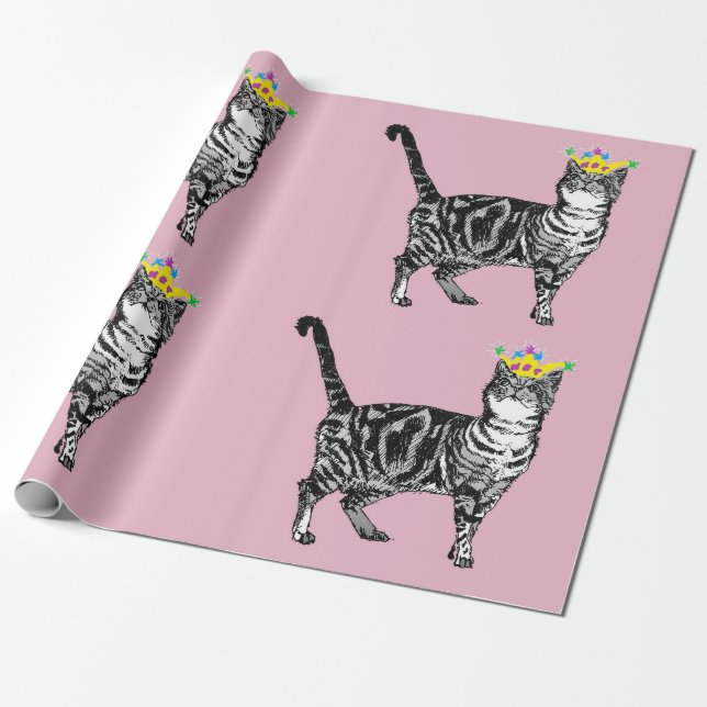 Cute Tabby Tonåring Queen Rosa Colorful Art Wrappi Presentpapper (Utrullad)