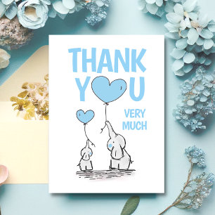 Cute TACK Baby Shower Elephant Blue Boy LANK Kort
