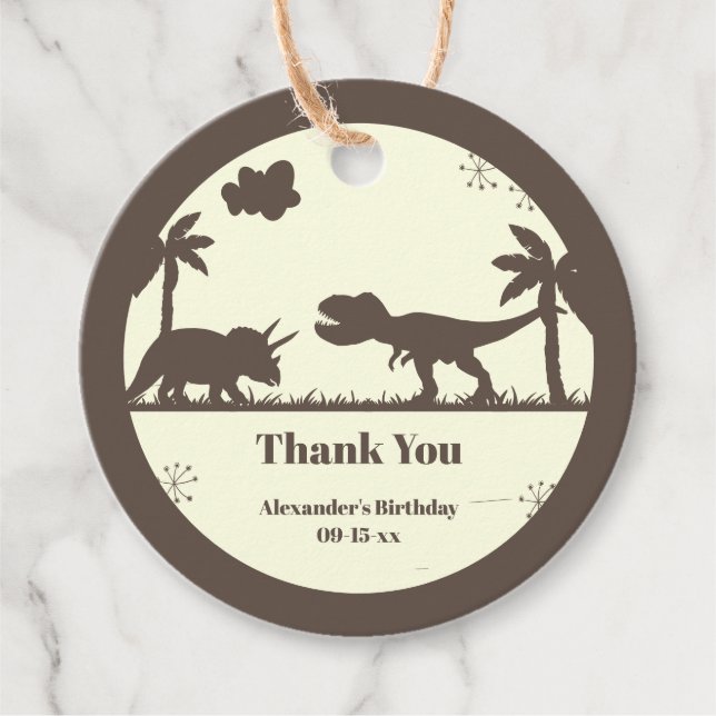 Cute Tack Dinosaur Silhouettes Birthday Gåvor Etiketter (Framsida)
