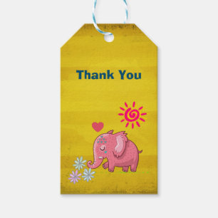 Cute Tack med Rosa Elephant and Flowers Presentetikett
