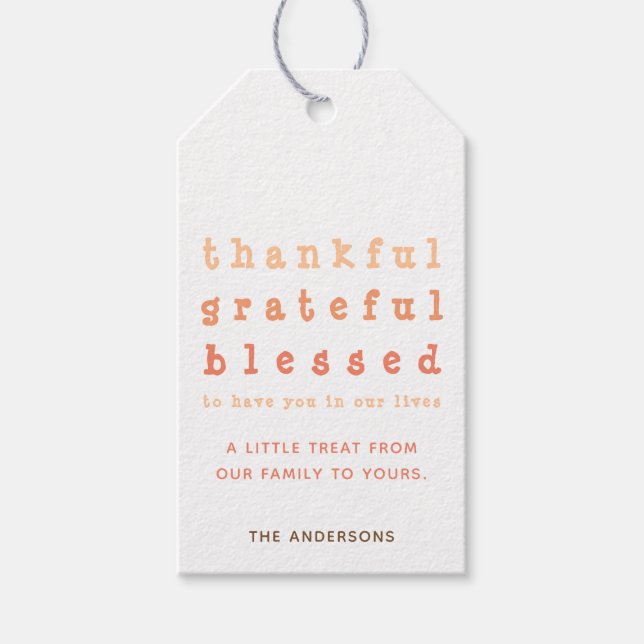 Cute-tacksam, tack och lov, välsignad Thanksgiving Presentetikett (Framsidan)