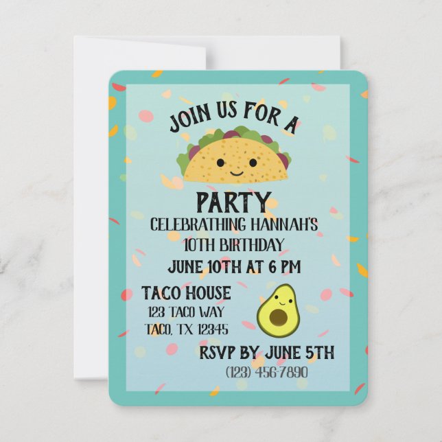 Cute Taco Party-inbjudan Inbjudningar (Framsida)