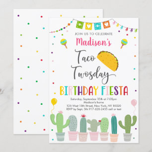 Cute Taco Twosday Fiesta Cactus Birthday Inbjudningar