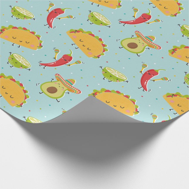 Cute Tacos Avocado Chili Lime Party Blue Presentpapper (Hörn)