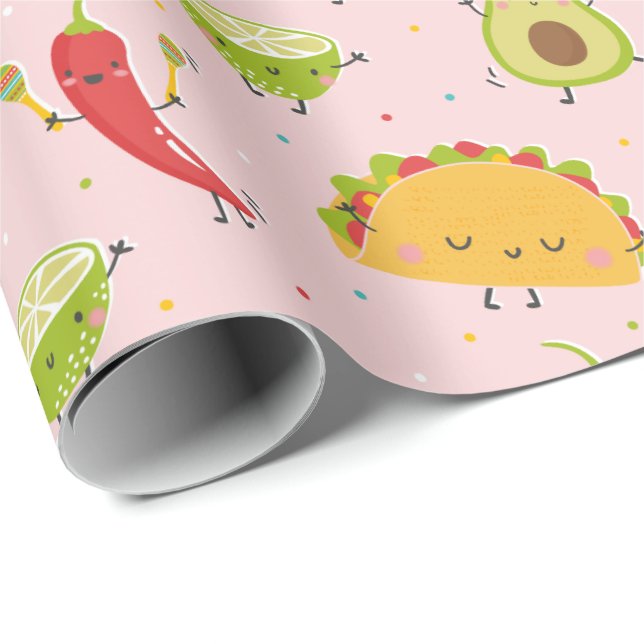 Cute Tacos Avocado Chili Lime Party Rosa Presentpapper (Rullad Hörn)