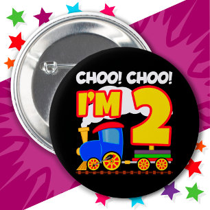 Cute Tåg Colorful 2nd Birthday Choo I är 2 Knapp