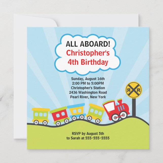 Cute Tåg Födelsedagsfest inbjudan (Framsida)