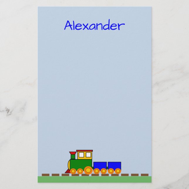 Cute Tåg med pojkens Namn Blue Stationery Brevpapper (Framsida)