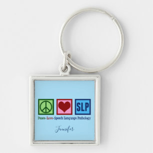 Cute Tal Language Pathology Anpassningsbar Fyrkantig Silverfärgad Nyckelring