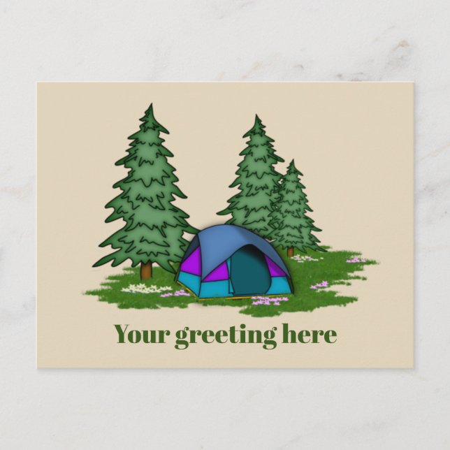 Cute tält camping add hälsning vycard meddelande vykort (Framsida)
